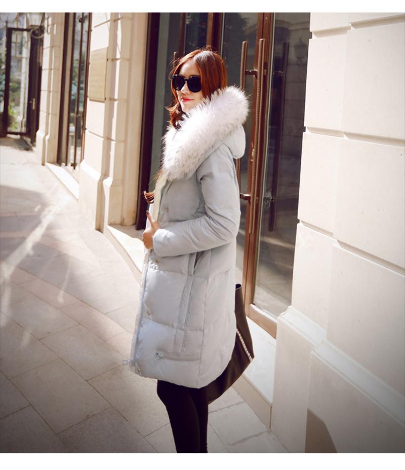 JEANE-SUNP2016韩版修身貉子大毛领白鸭绒羽绒服女中长款加厚冬装外套