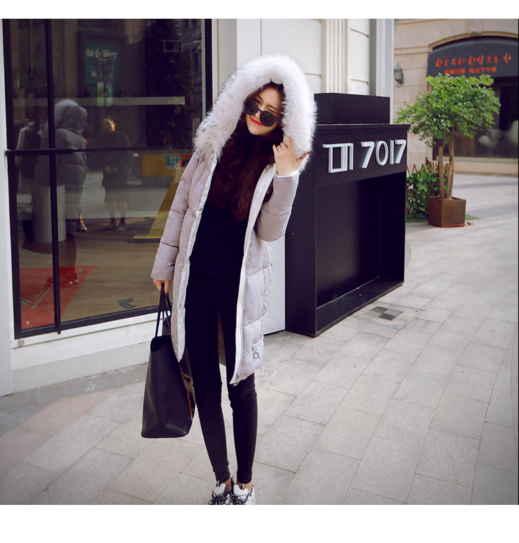 JEANE-SUNP2016韩版修身貉子大毛领白鸭绒羽绒服女中长款加厚冬装外套