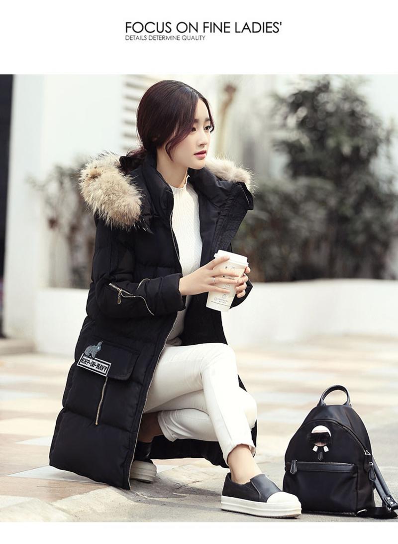 JEANE-SUNP2016冬季新款棉服中长款女修身大毛领韩版加厚棉袄羽绒棉服外套