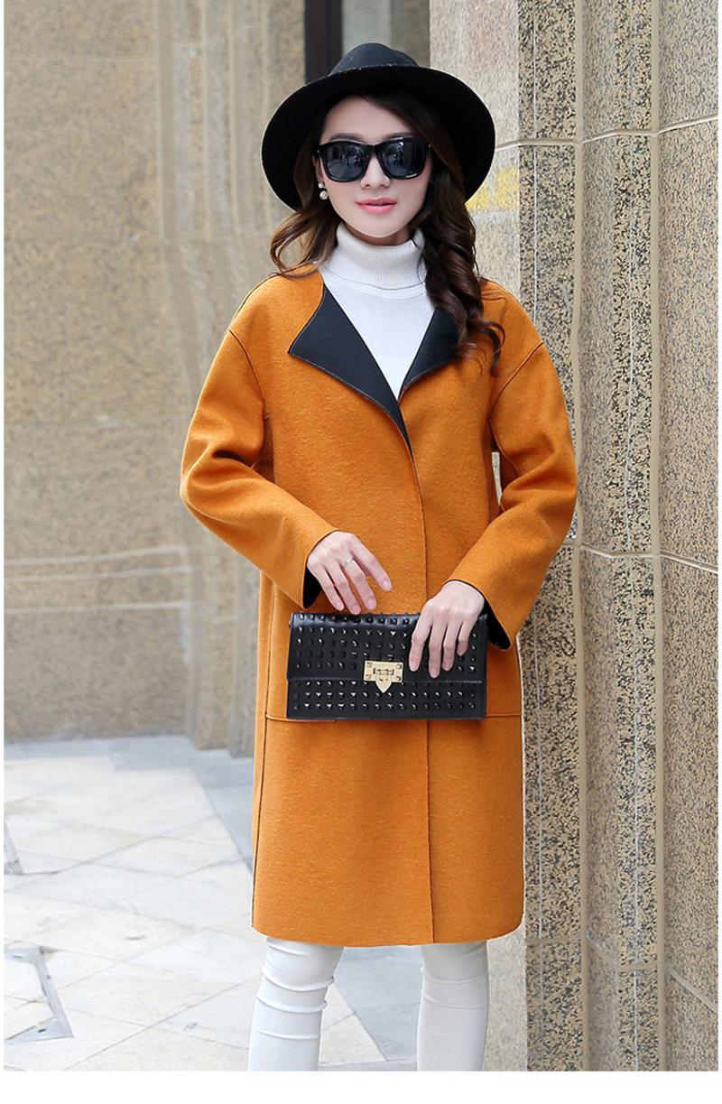 JEANE-SUNP2016冬装新款韩版中长款宽松个性韩国毛呢子大衣女潮