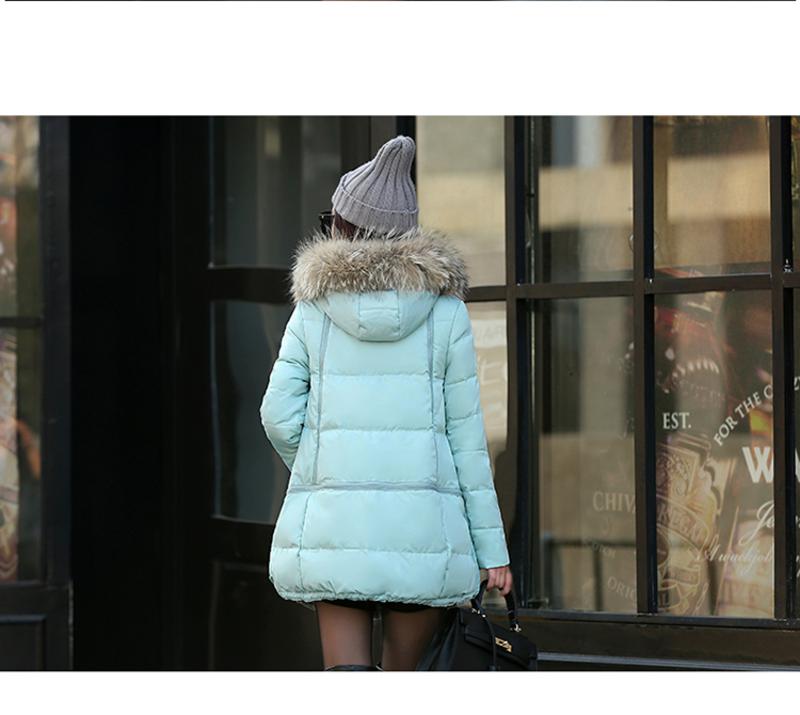 JEANE-SUNP2016冬装新款羽绒服女中长款加厚连帽大毛领时尚宽松显瘦鸭绒外套
