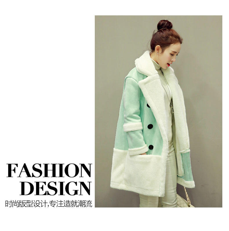 JEANE-SUNP2016冬装新款羊羔毛外套女中长款韩版麂皮绒大衣加厚棉袄韩国棉衣