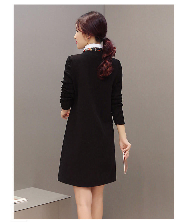 JEANE-SUNP2016秋冬新款韩版女装修身显瘦衬衫领假两件套连衣裙（配送丝巾）