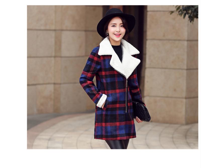 JEANE-SUNP2016秋冬装新款毛呢外套女装韩版修身格子中长款呢子大衣