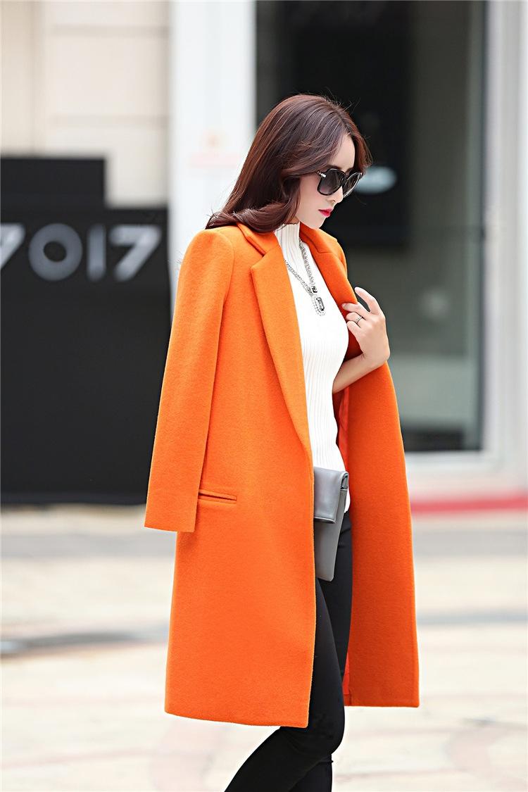 JEANE-SUNP韩版时尚气质直筒糖果色大翻领单排扣羊绒毛呢外套女中长款呢大衣
