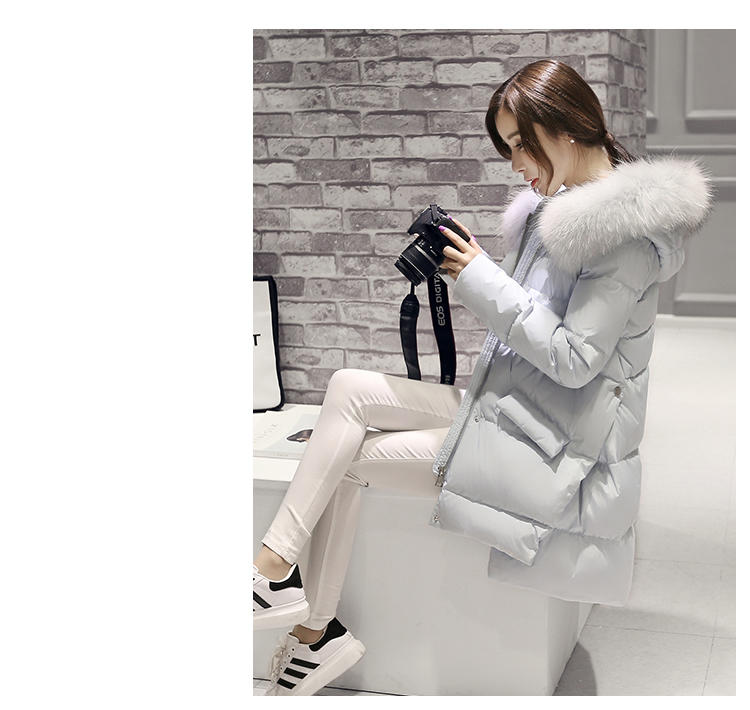 JEANE-SUNP2016冬季新款韩版时尚羽绒服女 中长款修身显瘦大毛领羽绒衣外套