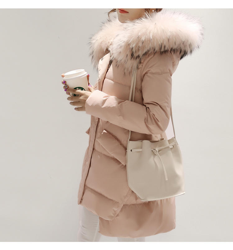 JEANE-SUNP2016冬季新款韩版时尚羽绒服女 中长款修身显瘦大毛领羽绒衣外套