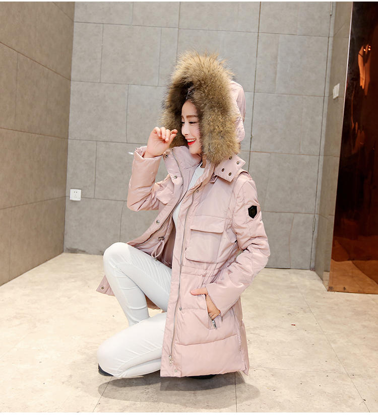 JEANE-SUNP2016冬季韩版羽绒衣保暖连帽a字修身羽绒服女中长款加厚大毛领