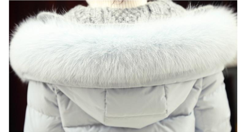 JEANE-SUNP2016年冬季连帽中长款针织拼接羽绒服时尚修身款大毛领羽绒衣