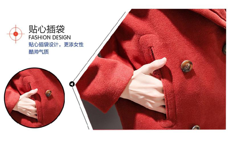 JEANE-SUNP2016冬装时尚新款翻领长袖纯色韩版双排扣气质显瘦毛呢外套