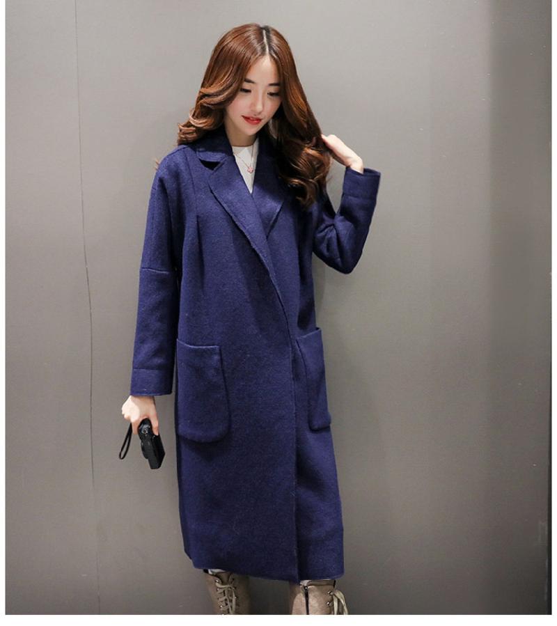 JEANE-SUNP2016秋冬新款女装休闲韩版中长款翻领双排扣长袖毛呢外套呢子大衣