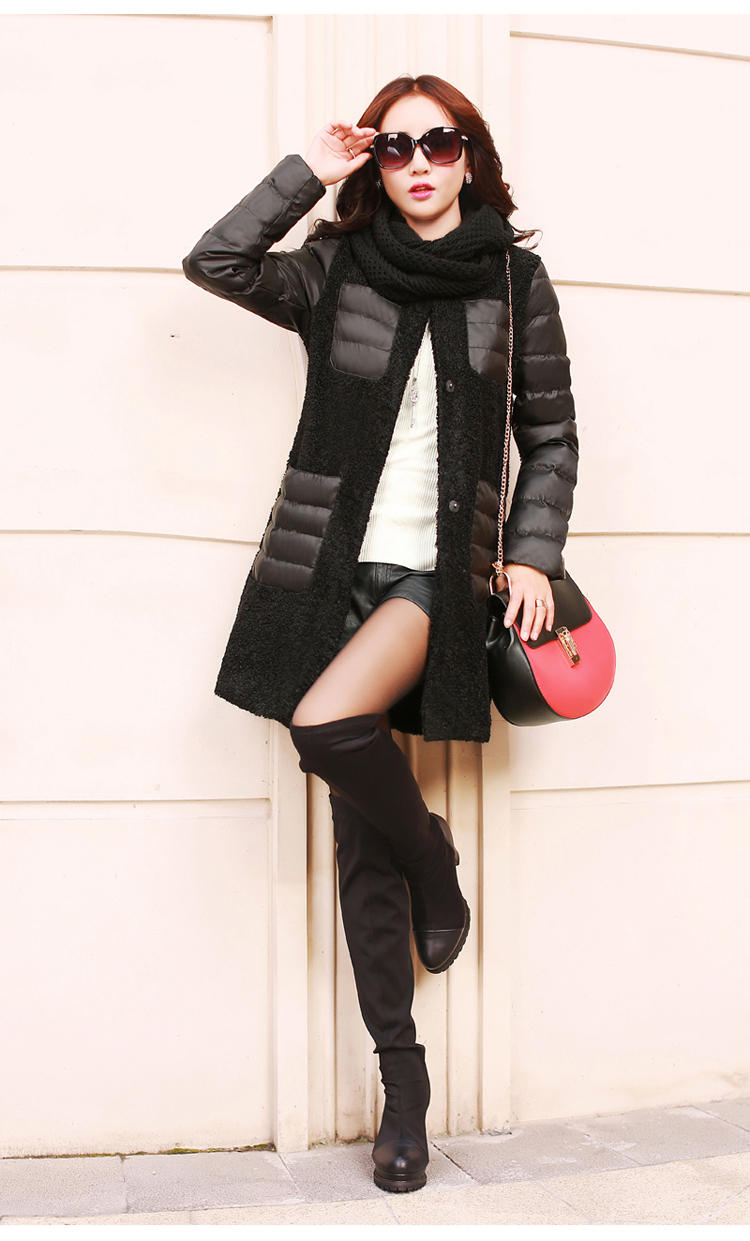 JEANE-SUNP2016年冬装新款中长款棉服 保暖韩版显瘦羊羔毛羽绒棉衣女外套