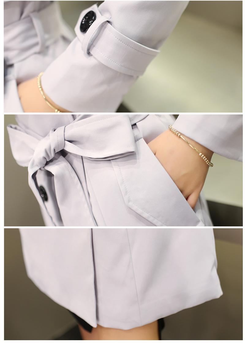 JEANE-SUNP2016新款韩版中长款纯色翻领百搭修身显瘦双排扣外套女装