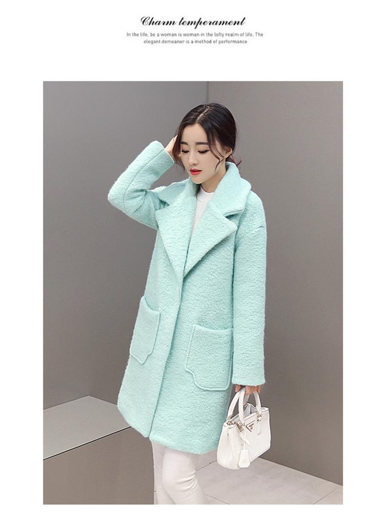JEANE-SUNP2016新款西装领毛呢外套女冬装大码韩版中长款高档羊毛呢大衣