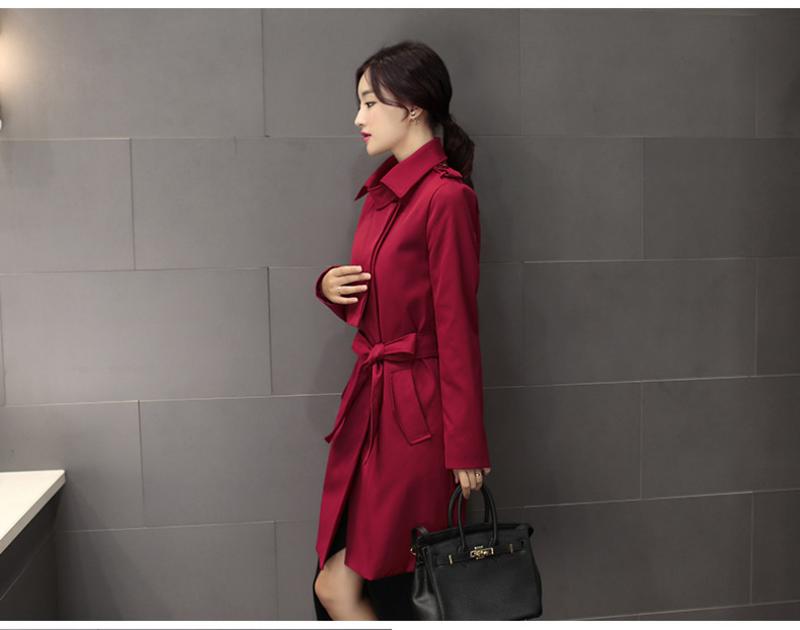 JEANE-SUNP2016新款女秋装OL女式风衣中长款大码修身显瘦外套韩版排扣大衣潮