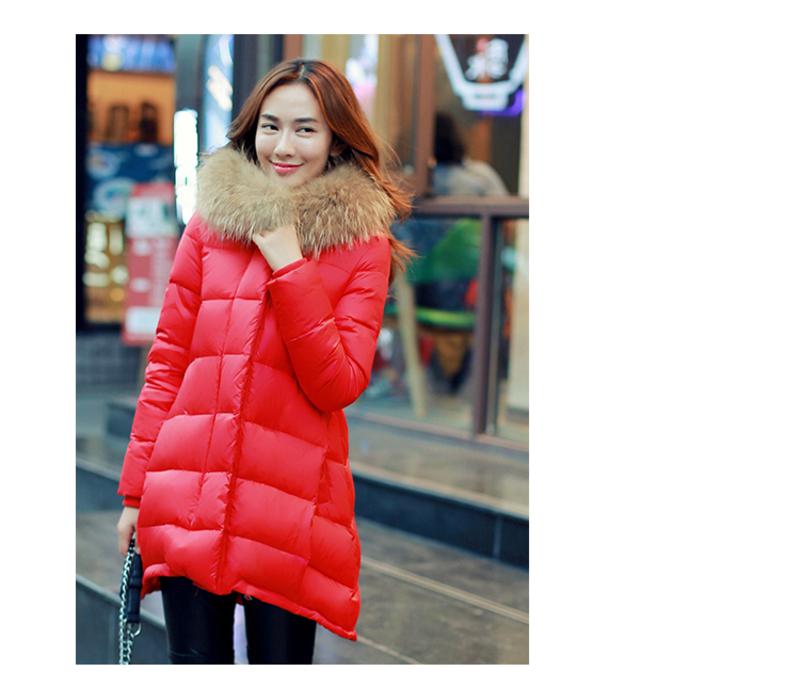 JEANE-SUNP2016冬天新品外套女韩版A版修身连帽加厚貉子大毛领中长款羽绒服