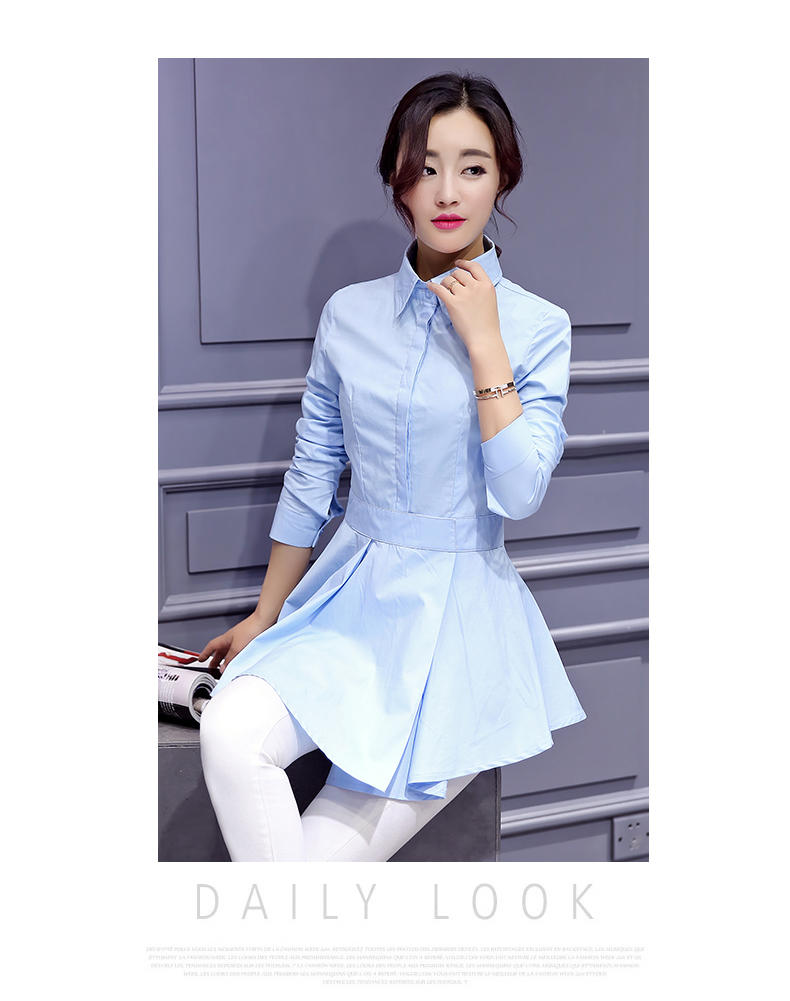 JEANE-SUNP2016春装新款女装衬衫韩版修身显瘦长袖糖果色打底衬衣裙衬衫上衣