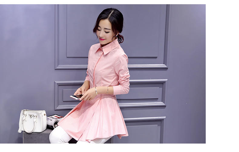 JEANE-SUNP2016春装新款女装衬衫韩版修身显瘦长袖糖果色打底衬衣裙衬衫上衣