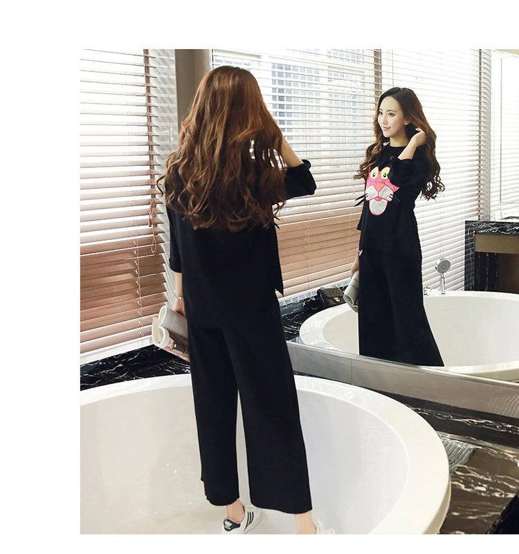 JEANE-SUNP2016春新款潮休闲时尚宽松个性魅力卡通黑色直筒针织套装运动服