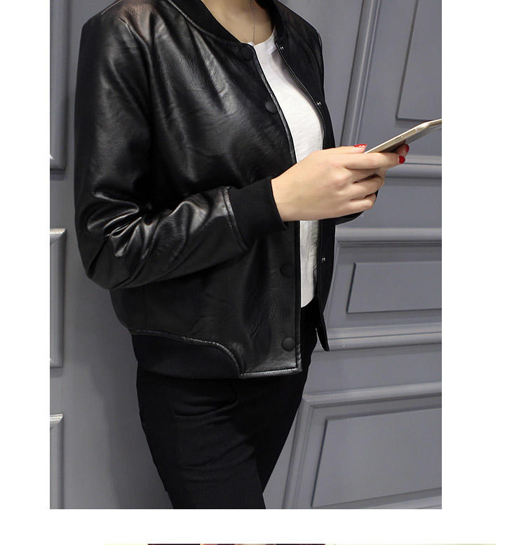 JEANE-SUNP2016春秋新款韩版学生夹克加厚修身圆领机车皮衣女短款pu皮外套潮