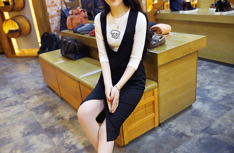 JEANE-SUNP2016年春季韩版时尚休闲连衣裙两件套经典条纹百搭款