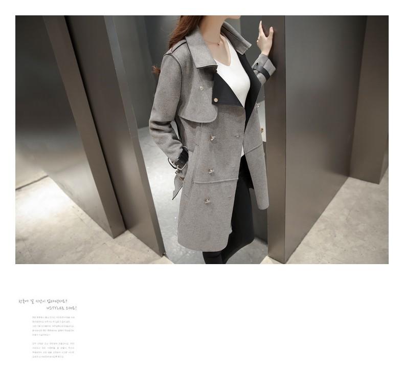 JEANE-SUNP2016春上新款装时尚休闲韩版显瘦超柔鹿皮绒中长款修身风衣外套女