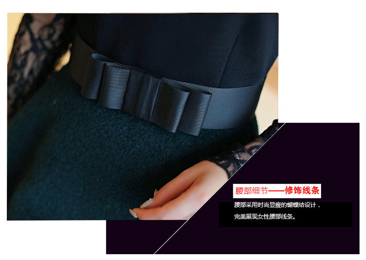 JEANE-SUNP2016春装新款欧洲站名媛小香风长袖蕾丝毛呢中长款时尚连衣裙子女