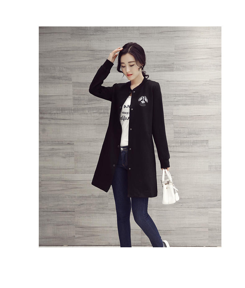 JEANE-SUNP2016春装新款韩版修身女士中长款棒球风衣直筒H型外套棒球服显瘦