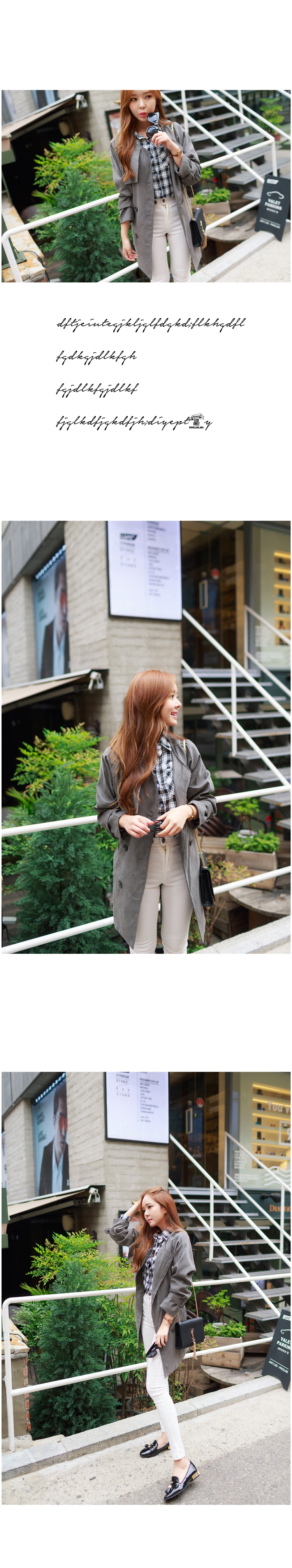 JEANE-SUNP2016春装新款韩版双排扣风衣女装 修身显瘦系带纯色中长款外套潮