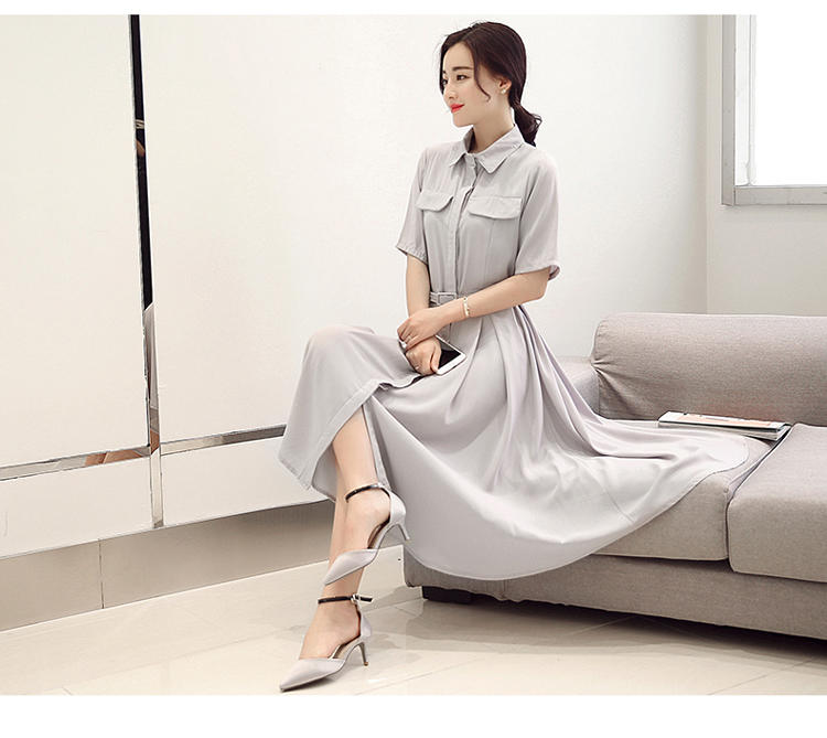 JEANE-SUNP2016新款连衣裙夏季中长款修身显瘦A字裙衬衫领韩版长款气质裙子
