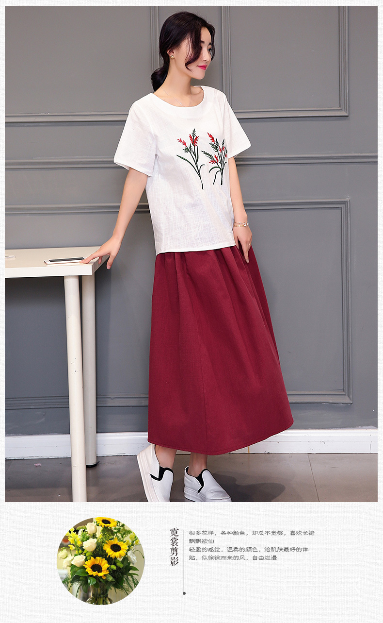 JEANE-SUNP2016年夏季韩版时尚印花纽扣短袖纯色圆领两件套裙装