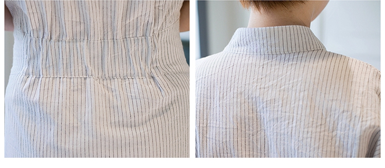 JEANE-SUNP2016年夏季时尚简约连衣裙V领条纹松紧腰短袖中款一步裙