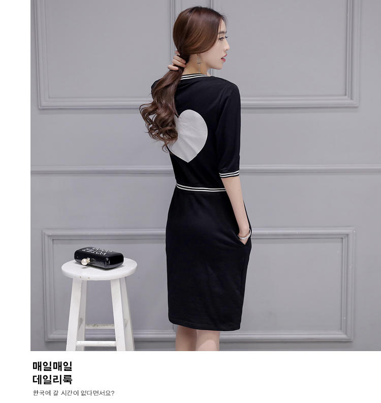 JEANE-SUNP2016夏装新款女装韩版时尚简约黑白拼接印花中长款针织麻连衣裙女