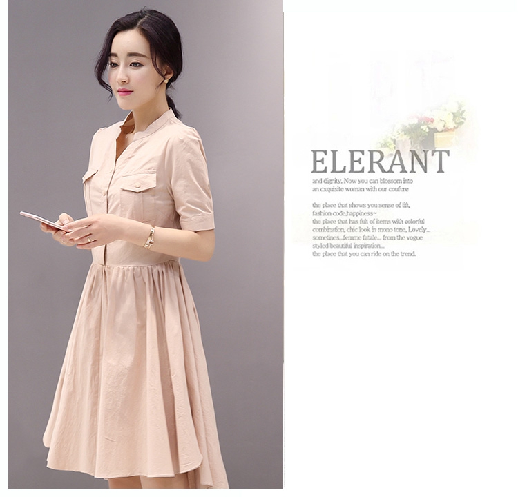 JEANE-SUNP夏季韩版新款2016短袖衬衫雪纺连衣裙两件套装收腰修身显瘦中长款