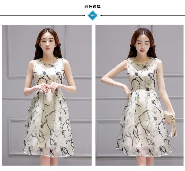 JEANE-SUNP2016夏季新款女装 韩版气质时尚修身显瘦中长款背心裙印花连衣裙