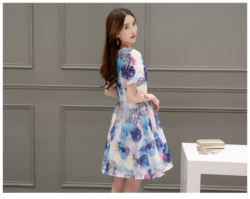 JEANE-SUNP2016年夏季新款潮流韩版修身显瘦短袖中长款印花连衣裙