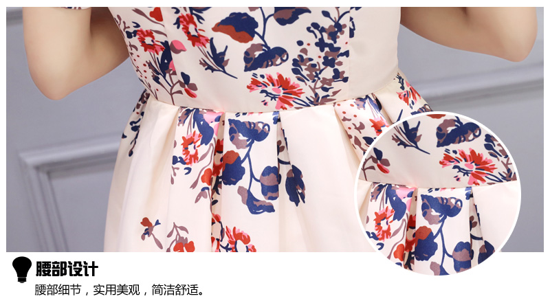 JEANE-SUNP2016夏装新款韩版女装蓬蓬A字裙子中长短袖修身印花连衣裙女潮