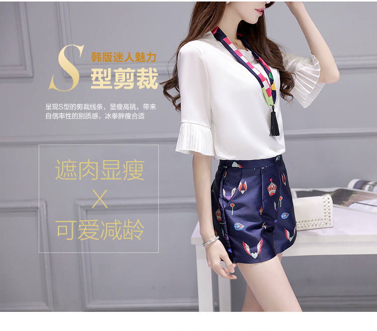 JEANE-SUNP2016新款韩版女装宽松雪纺衫两件套显瘦阔腿短裤时尚潮