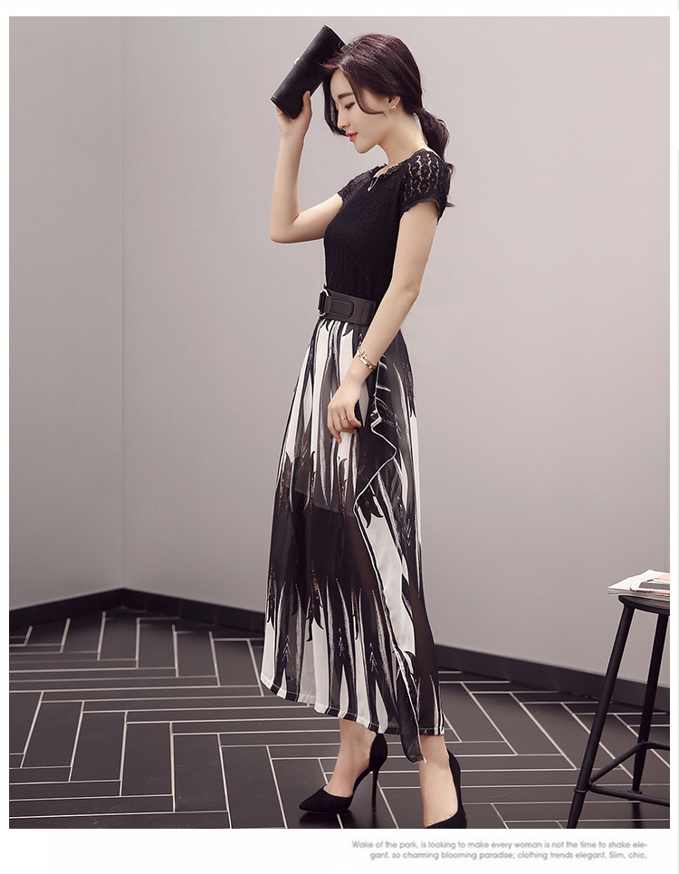 JEANE-SUNP2016年新款夏装蕾丝镂空拼接圆领高腰显瘦夏季宽松韩版两件套
