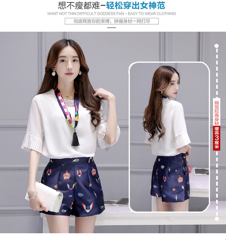 JEANE-SUNP2016新款韩版女装宽松雪纺衫两件套显瘦阔腿短裤时尚潮