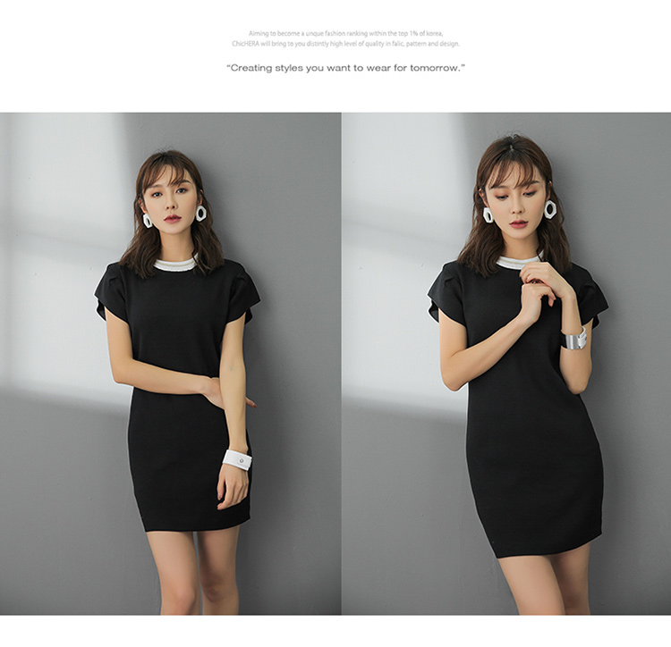 JEANE-SUNP2016夏季韩版休闲时尚宽松显瘦中腰圆领短袖纯色连衣裙