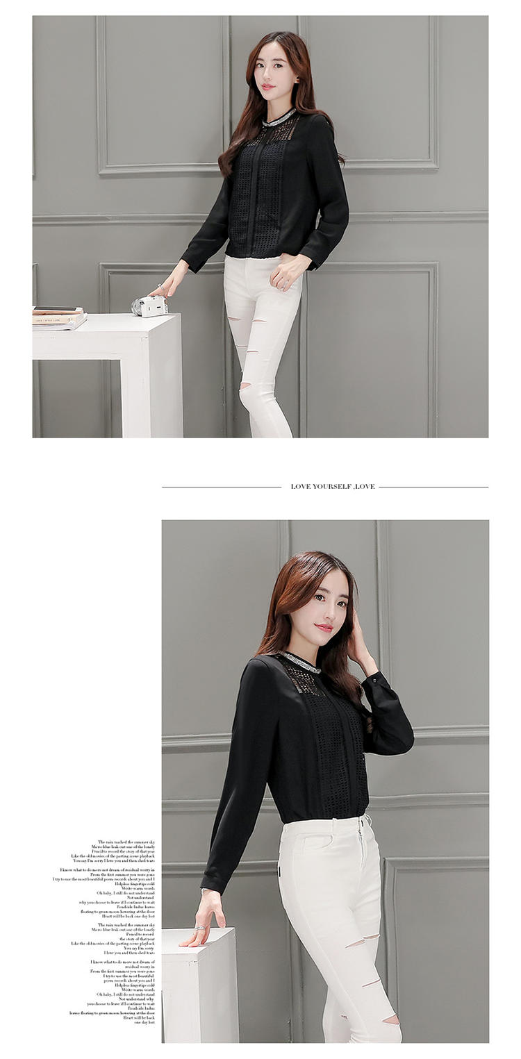 JEANE-SUNP2016秋季新款长袖针织衫韩版修身显瘦圆领打底衫女装时尚镂空上衣