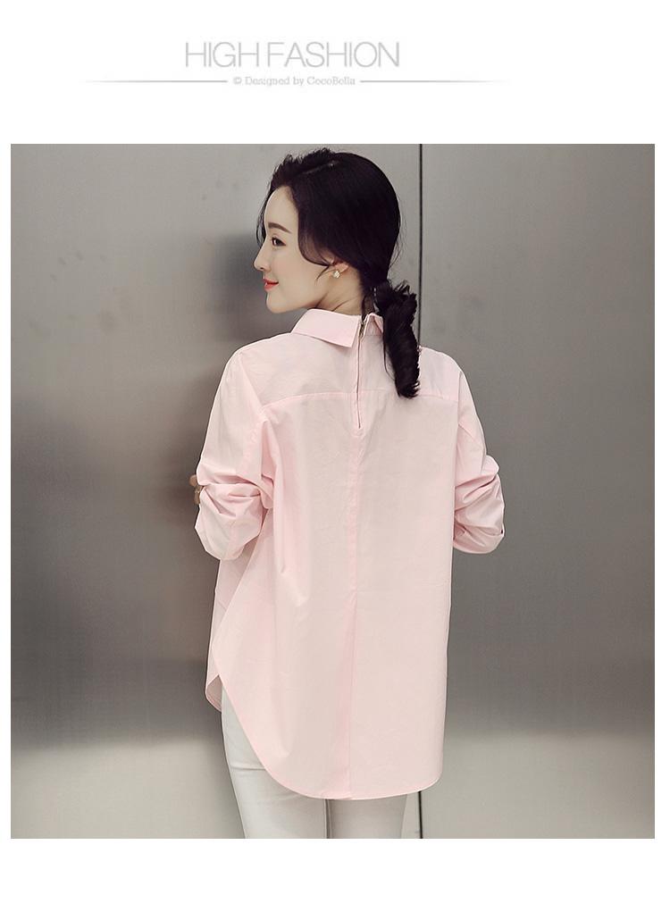 JEANE-SUNP2016秋季新款 韩版纯色纯棉衬衫女装修身休闲百搭长袖翻领打底衫