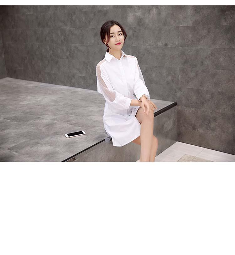 JEANE-SUNP2016秋装新款韩版中长款蕾丝衬衣宽松七分长袖打底衫纯色连衣裙女
