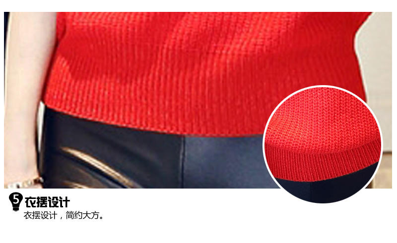 JEANE SUNP2016年秋季直筒短款长袖套头纯色红色百搭V领针织衫