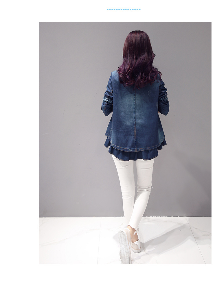 JEANE-SUNP2016年秋季韩版时尚长袖牛仔双排扣短款风衣