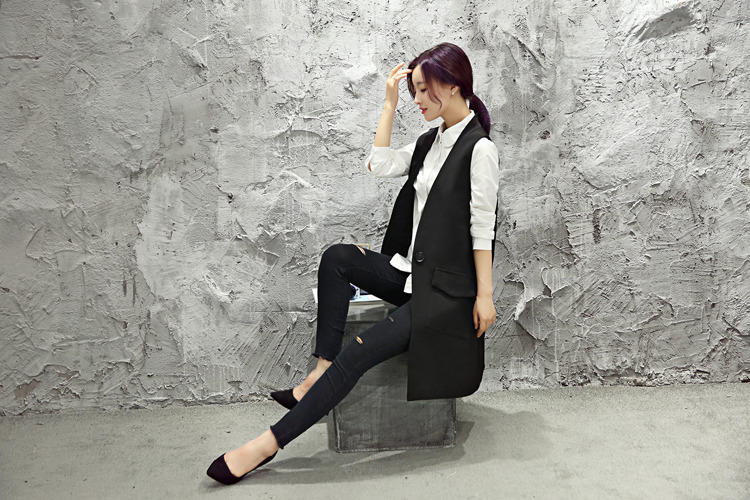 JEANE-SUNP2016年秋季新款韩版时尚修身格子一粒扣纯色马夹