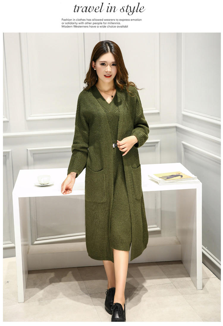 JEANE-SUNP2016年秋季时尚韩版针织套装V领纯色修身中长款宽松两件套
