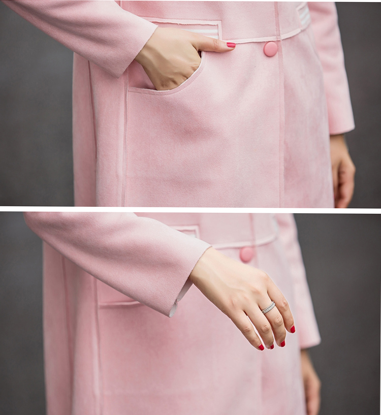 JEANE-SUNP2016年秋季时尚韩版中长款纯色V领长袖休闲学生风衣