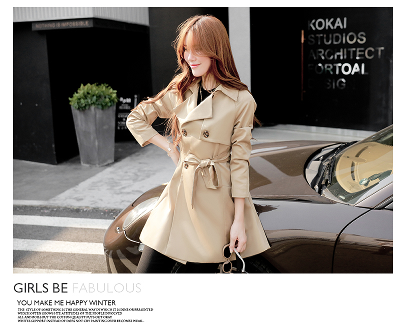 JEANE-SUNP秋季新款长袖修身显瘦外套韩版纯色中长款时尚百搭风衣潮
